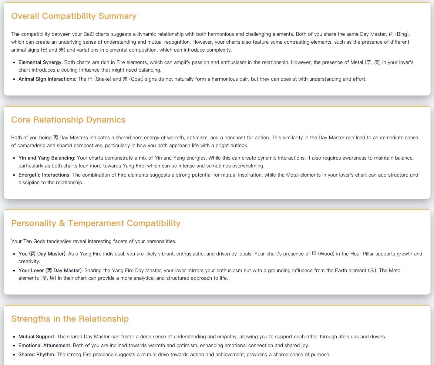 BaZi Love Compatibility Analysis