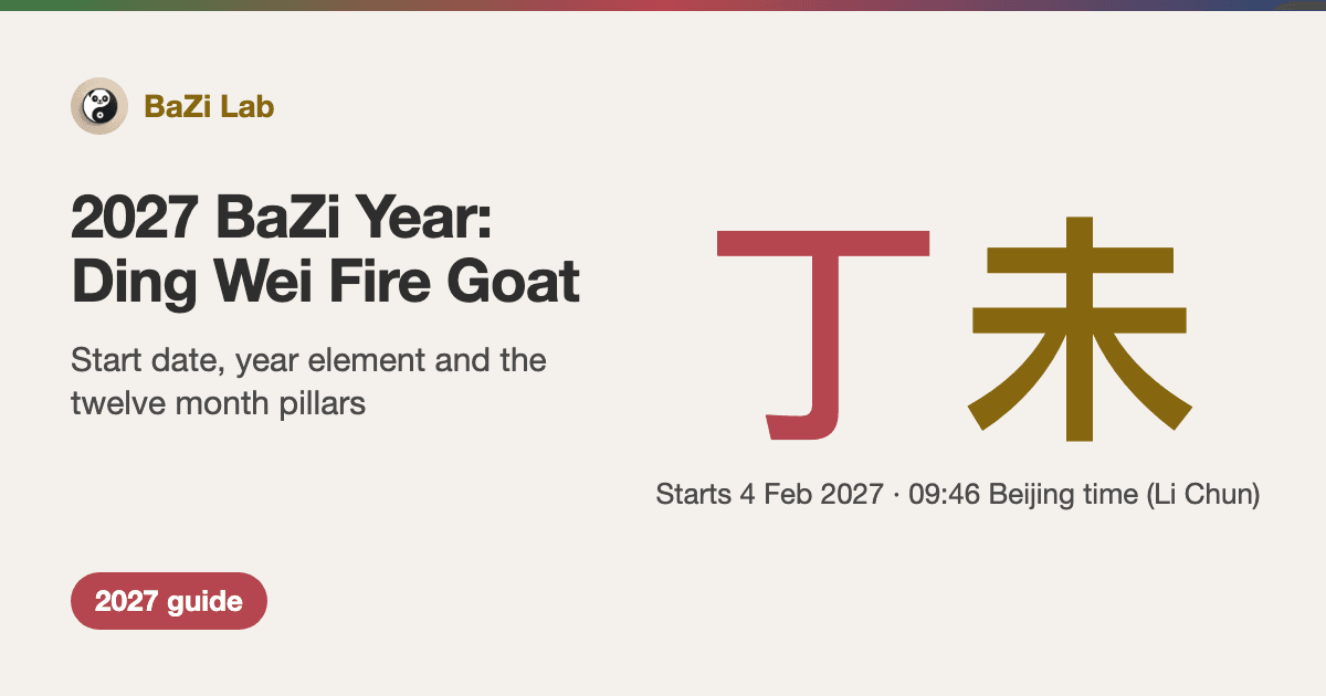 2027 BaZi Year: Ding Wei (丁未) Fire Goat — Start Date, Element and What It Means for Your Chart